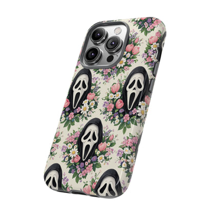 Floral Ghost Face Aesthetic Phone Case – Cute Spooky Tough Cover