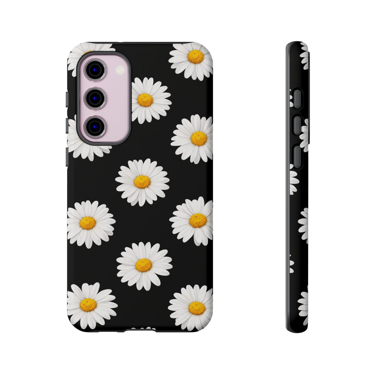 Black Daisy Floral Tough Phone Case – Cute Protective Cover for Iphone, Samsung Galaxy and Pixel