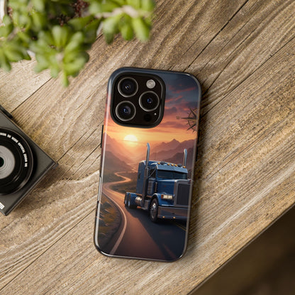 Semi Truck Sunset Phone Case | Trucker Gift | Diesel Truck Highway Road iPhone & Samsung Tough Protective Case