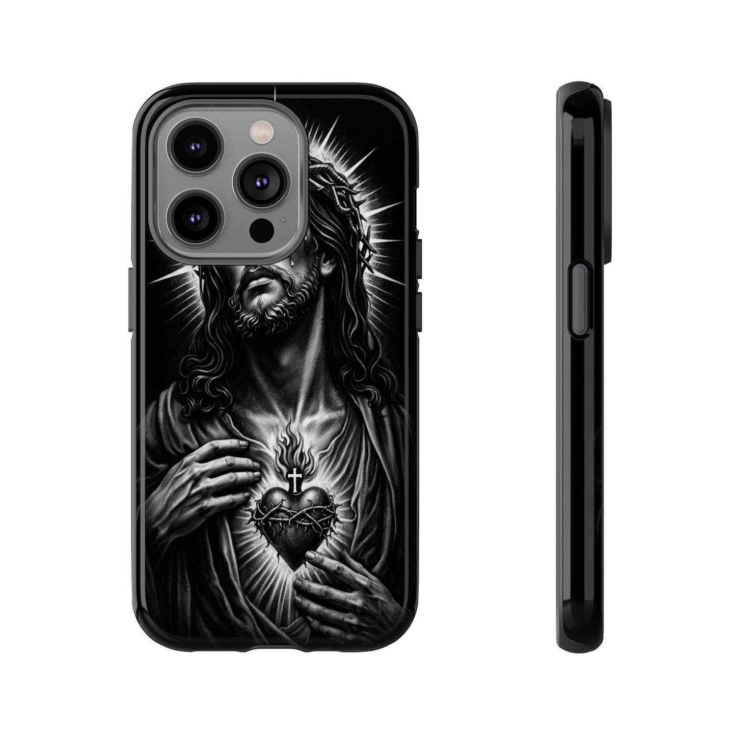 Jesus Sacred Heart Phone Case Black White Christian Faith Aesthetic