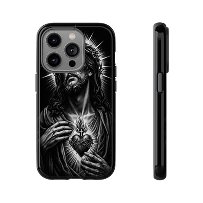 Jesus Sacred Heart Phone Case Black White Christian Faith Aesthetic