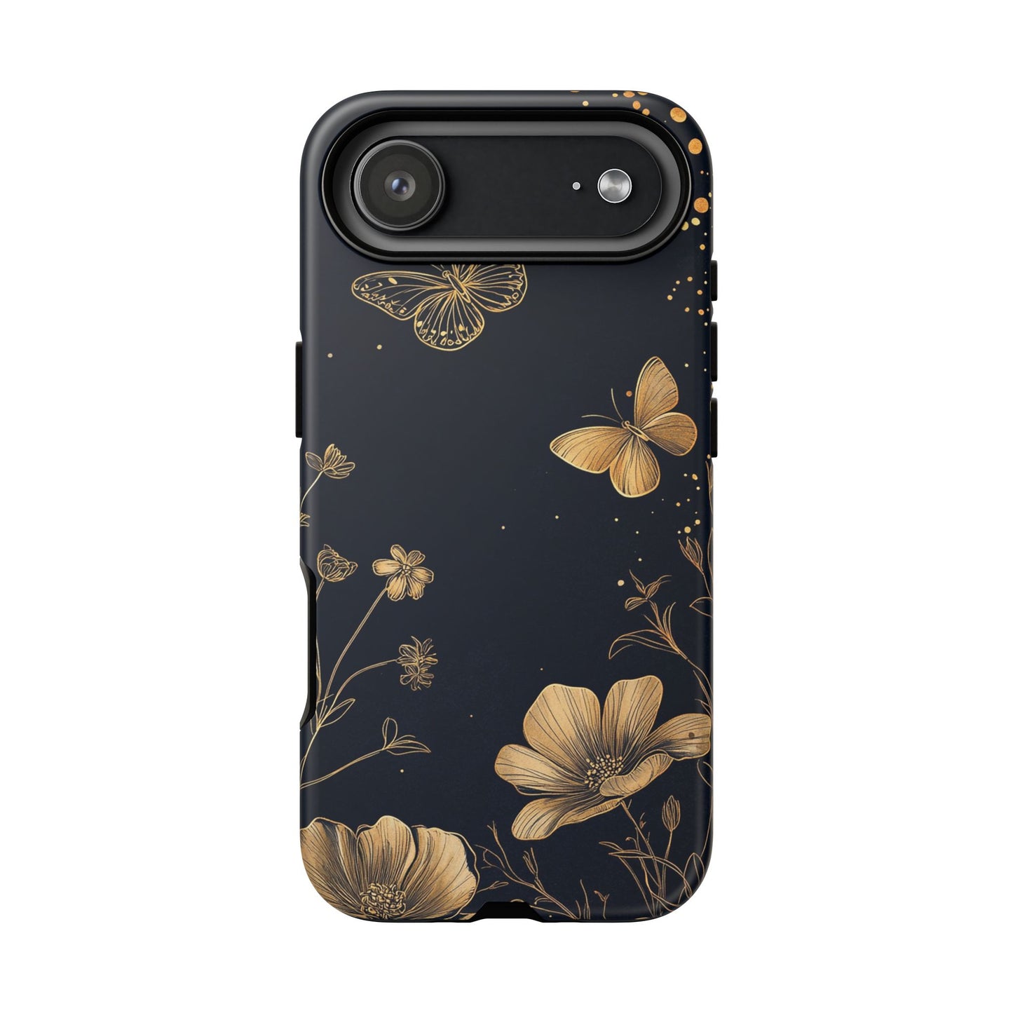 Gold Floral Butterfly Phone Case, Dark Aesthetic Botanical, Elegant Black Luxury iPhone Samsung Cover