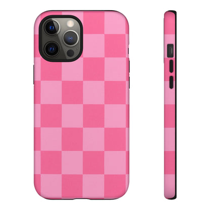 Pink Checkerboard Phone Case | Cute Aesthetic Checkered iPhone & Samsung Tough Case