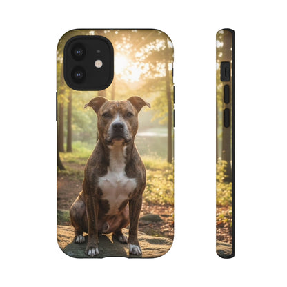 Pitbull Portrait Phone Case | Dog Lover Tough Case, Sunset Forest