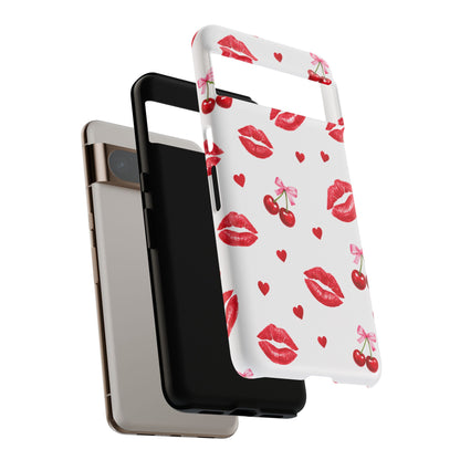 Red Lips & Cherry Phone Case – Y2K Retro Aesthetic Tough Cover