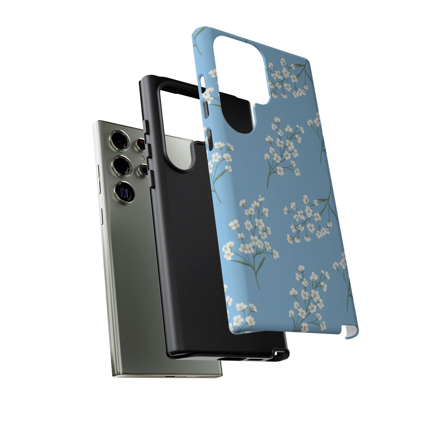 Baby’s Breath Floral Phone Case – Blue Minimal Flower Aesthetic Tough Case