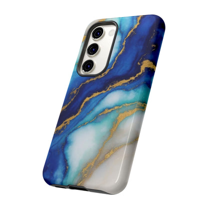 Blue & Gold Marble Phone Case – Luxury Resin Art Tough Case (iPhone, Samsung, Pixel)
