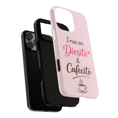 I Run on Diosito y Cafecito Phone Case, Pink Aesthetic Latina Faith Coffee Case, Girly Protective iPhone Samsung Cover