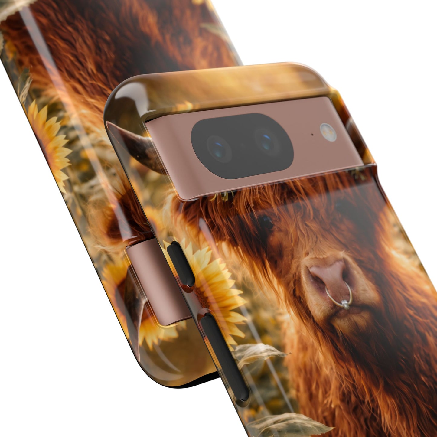 Highland Cow Sunflower Phone Case | Floral Farmhouse iPhone, Samsung Galaxy and Pixel Cover