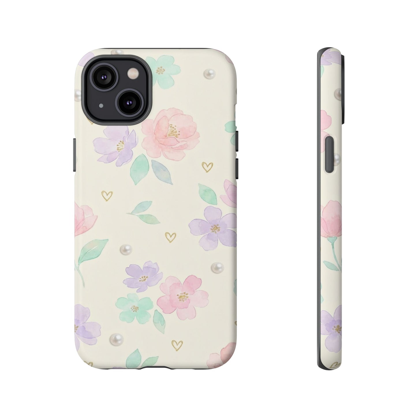 Pastel Floral Phone Case – Coquette Watercolor Flower Hearts Tough Case (iPhone, Samsung, Pixel)