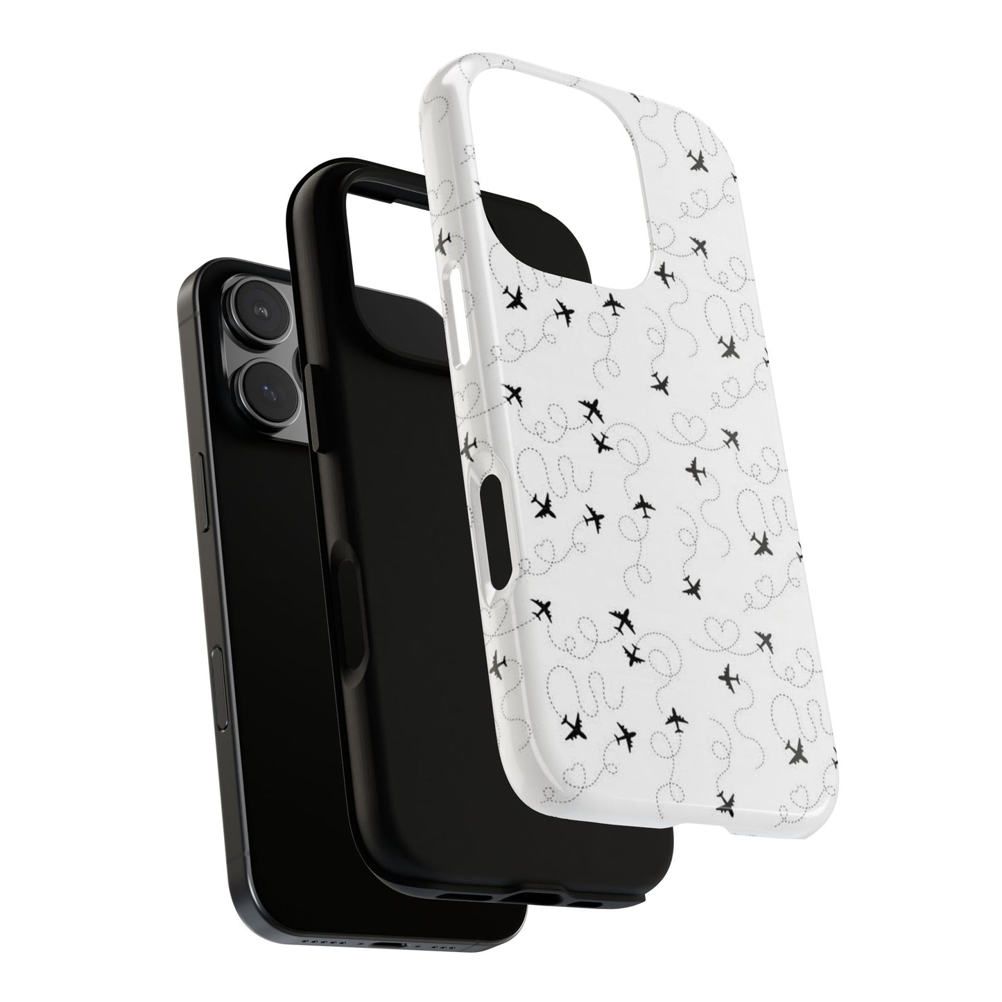 Minimal Paper Airplane Pattern Phone Case – Black White Aesthetic Tough Cover