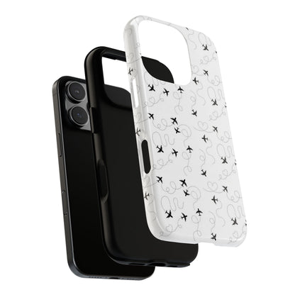 Minimal Paper Airplane Pattern Phone Case – Black White Aesthetic Tough Cover