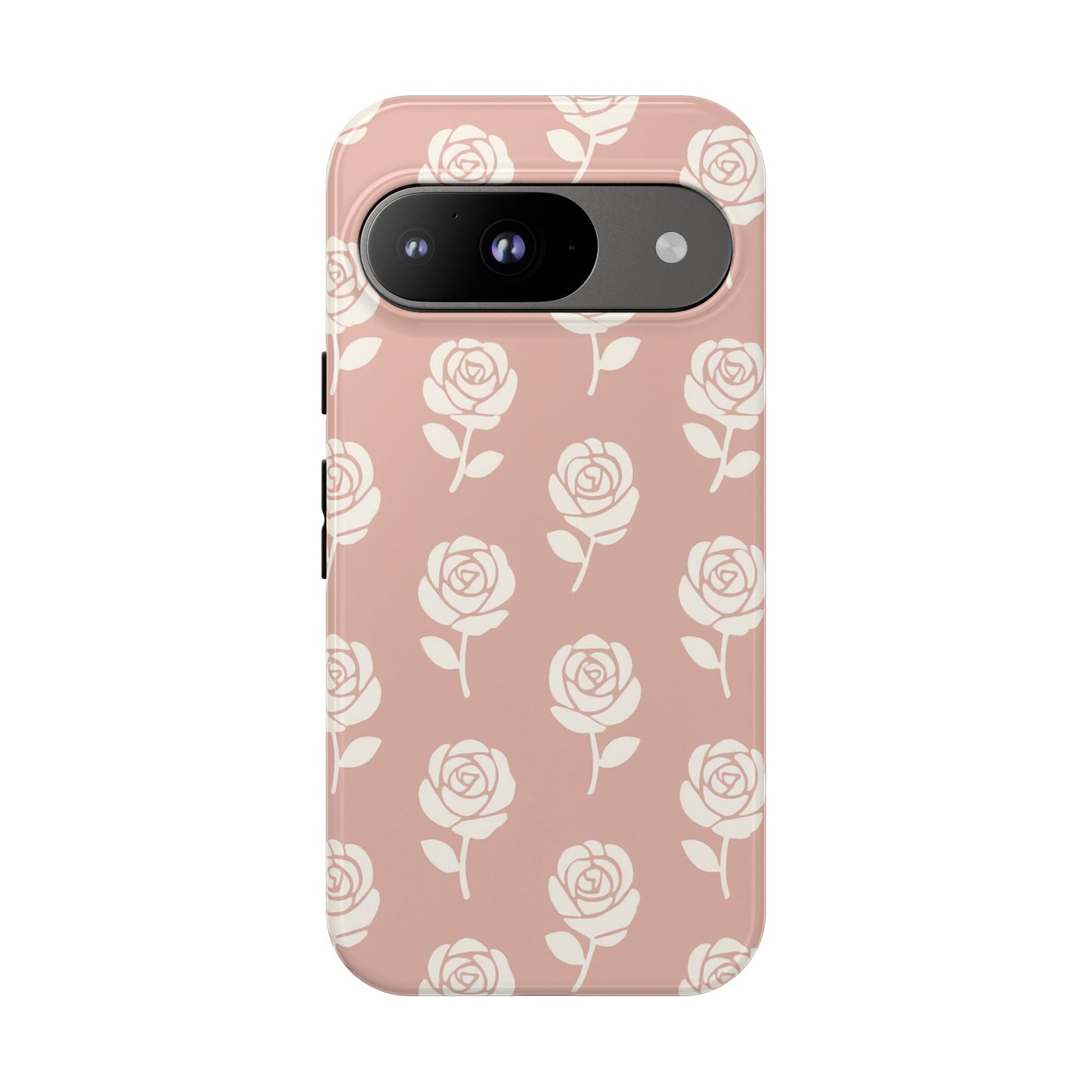 White Rose Pattern Tough Phone Case | Elegant Floral Aesthetic Case for Iphone, Samsung Galaxy and Pixel