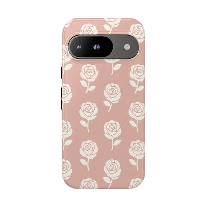 White Rose Pattern Tough Phone Case | Elegant Floral Aesthetic Case for Iphone, Samsung Galaxy and Pixel