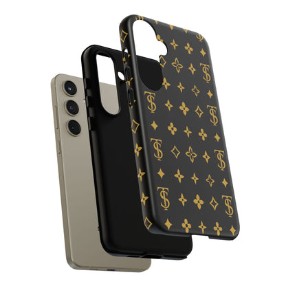 Gold Monogram Pattern Tough Phone Case | Black & Gold Luxury Design for Iphone, Samsung Galaxy and Pixel