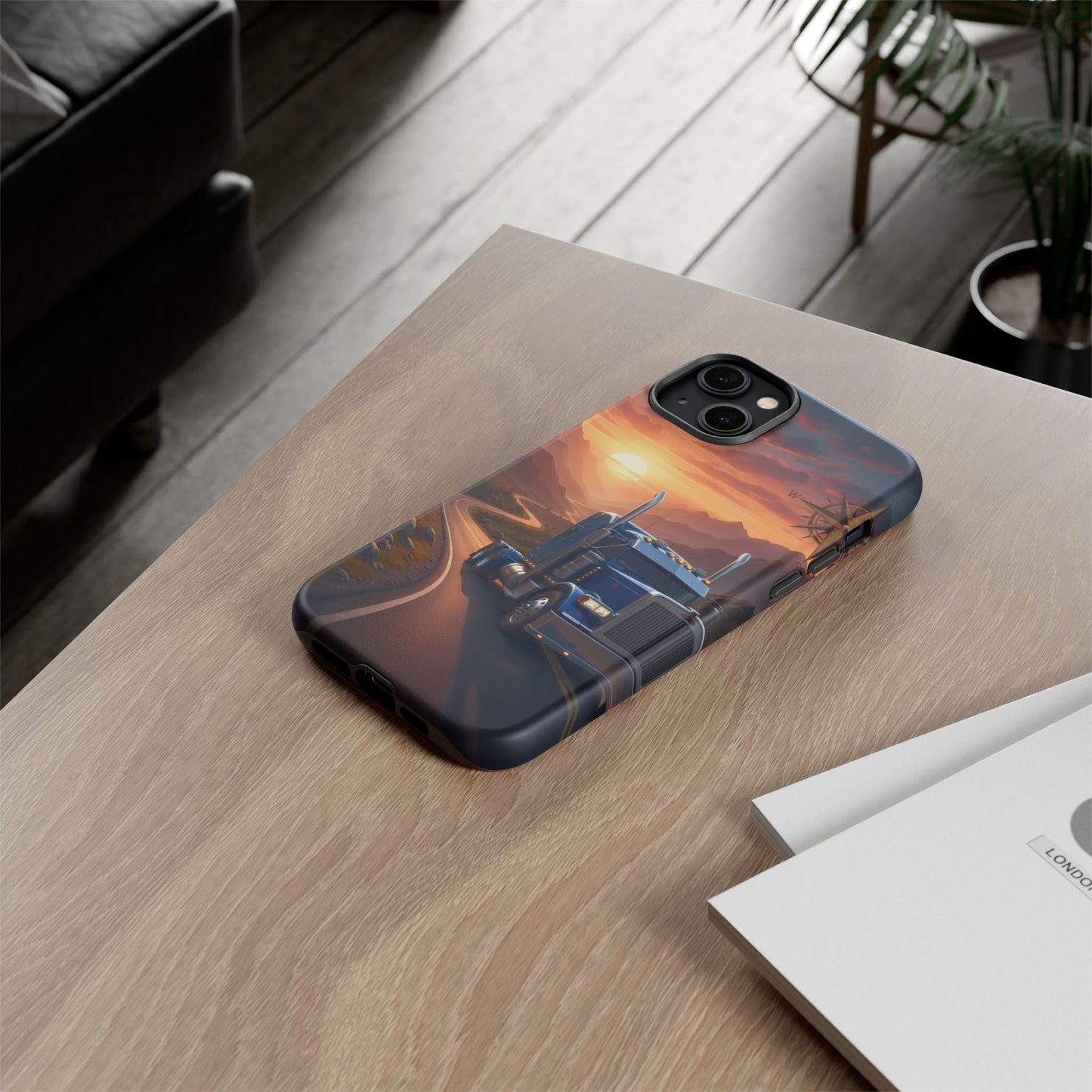Semi Truck Sunset Phone Case | Trucker Gift | Diesel Truck Highway Road iPhone & Samsung Tough Protective Case