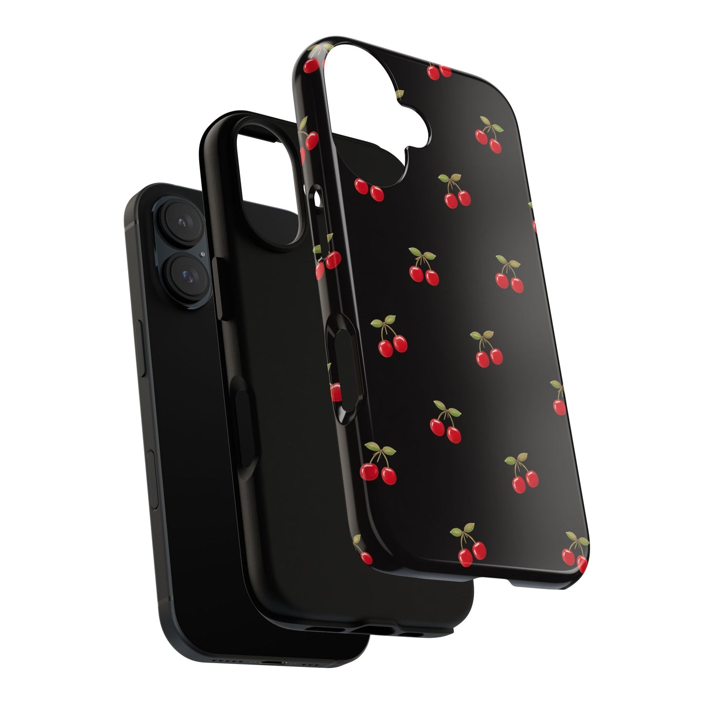 Cherry Pattern Phone Case — Slim Black Protective iPhone Case with Red Cherries for Iphone, Samsung Galaxy and Pixel