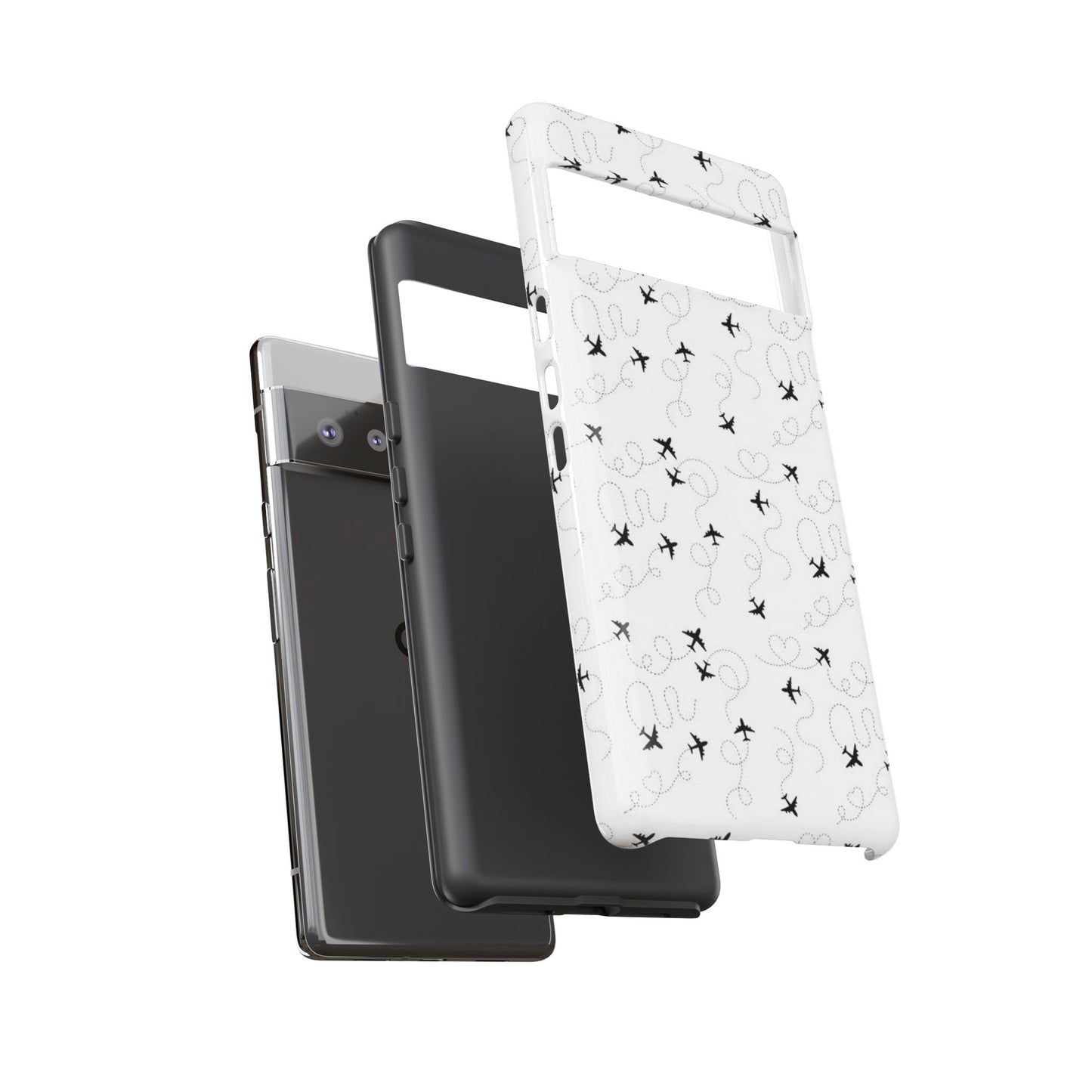 Minimal Paper Airplane Pattern Phone Case – Black White Aesthetic Tough Cover