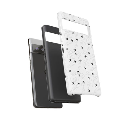 Minimal Paper Airplane Pattern Phone Case – Black White Aesthetic Tough Cover