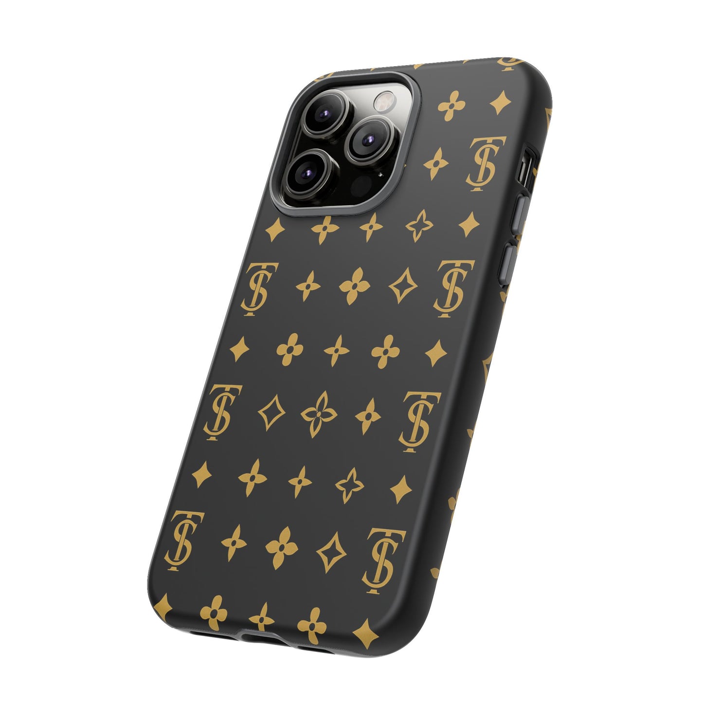 Gold Monogram Pattern Tough Phone Case | Black & Gold Luxury Design for Iphone, Samsung Galaxy and Pixel