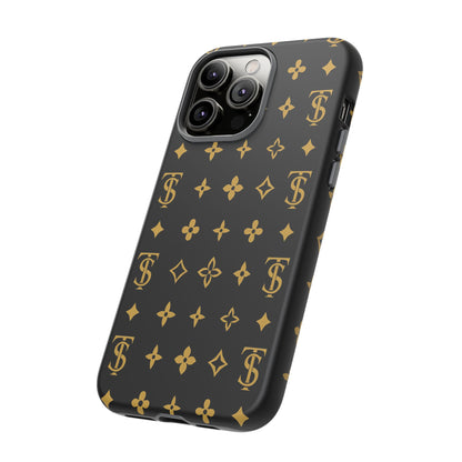 Gold Monogram Pattern Tough Phone Case | Black & Gold Luxury Design for Iphone, Samsung Galaxy and Pixel