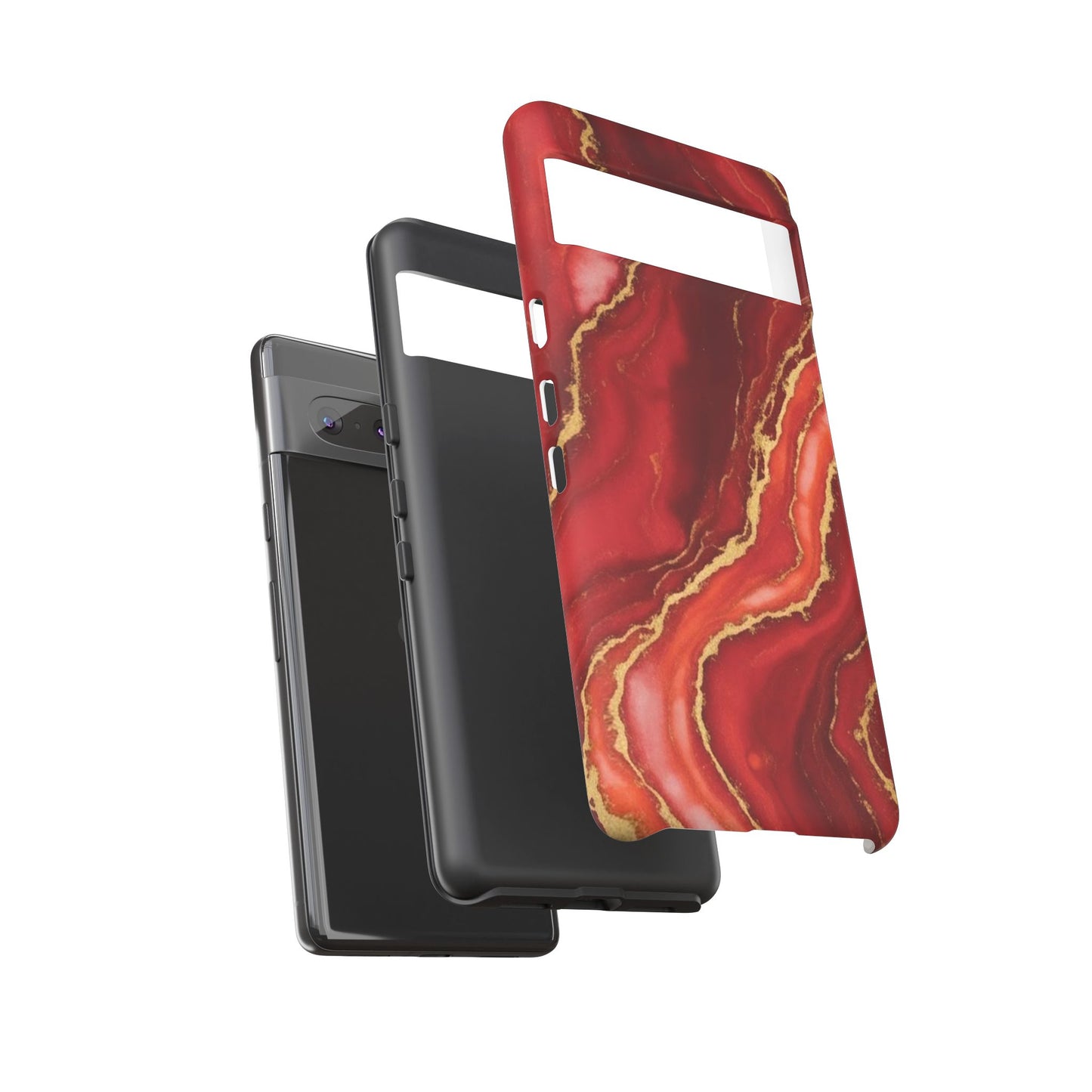 Red Agate Marble Phone Case – Gold Vein Luxury Stone Tough Case (iPhone, Samsung, Pixel)