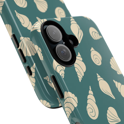 Seashell Pattern Phone Case | Teal Coastal Shells Tough Case for Iphone, Samsung Galaxy and Pixel