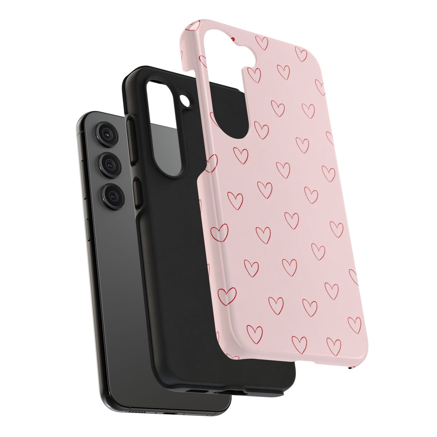 Pink Doodle Hearts Phone Case | Minimal Cute Heart Pattern Tough Case