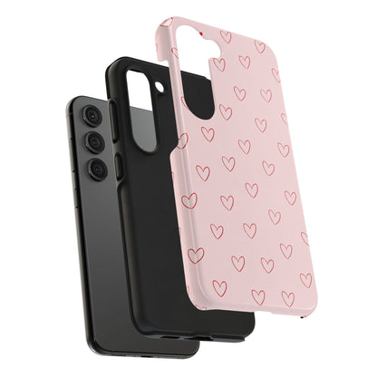 Pink Doodle Hearts Phone Case | Minimal Cute Heart Pattern Tough Case