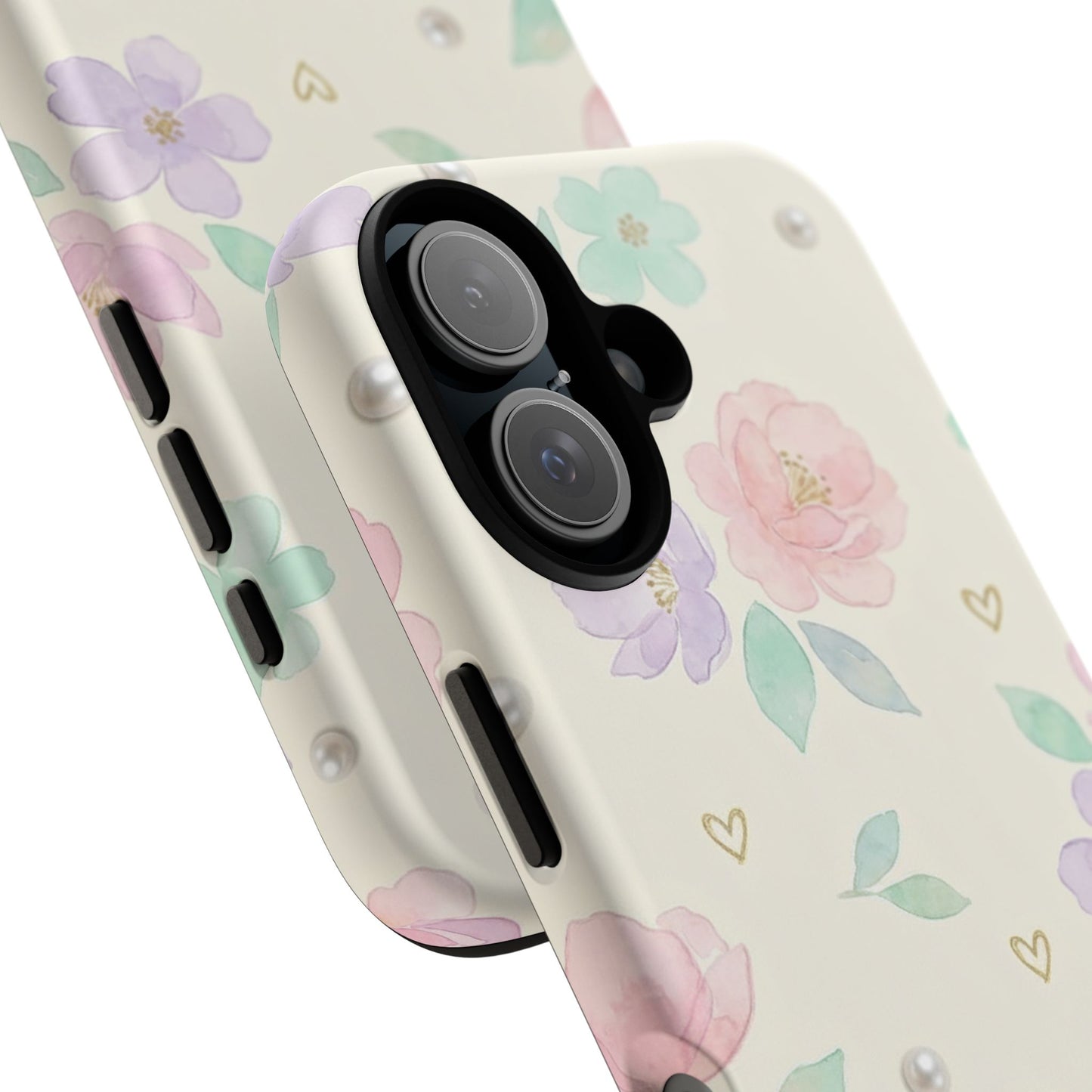 Pastel Floral Phone Case – Coquette Watercolor Flower Hearts Tough Case (iPhone, Samsung, Pixel)