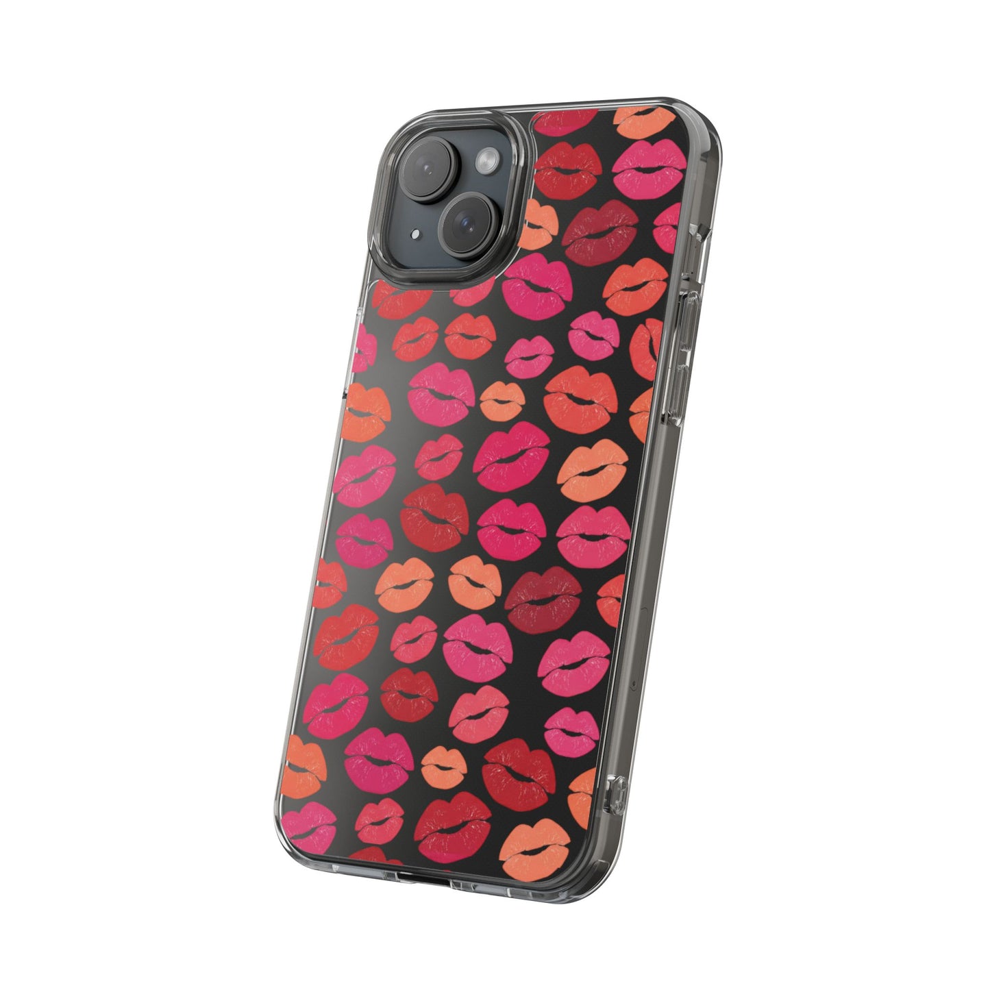 Kiss Print Clear Phone Case | Red Lip Pattern Impact-Resistant Case