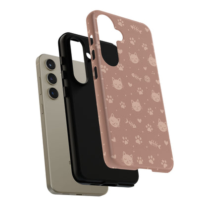 Cute Cat Pattern Phone Case | Paw Prints, Fishbone & Yarn Design Tough Case