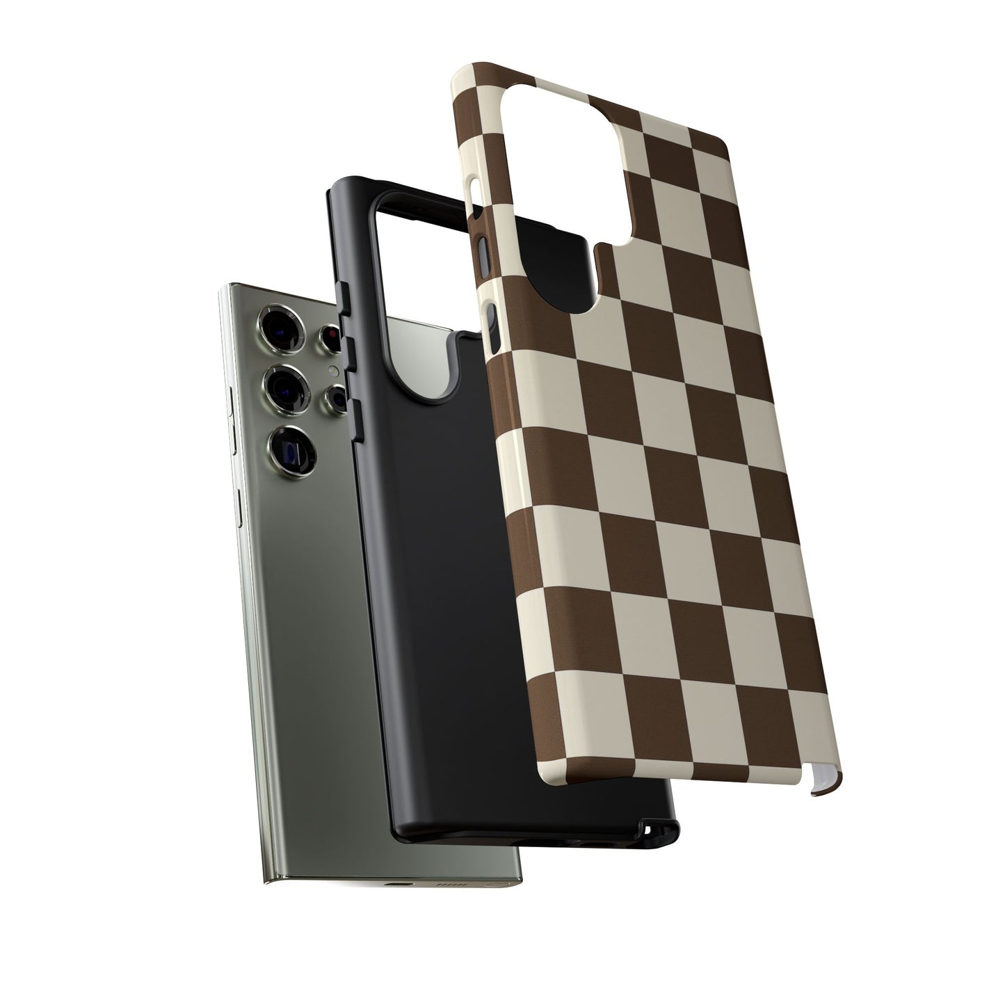 Mocha Checkerboard Phone Case | Neutral Aesthetic Checkered iPhone & Samsung Tough Case