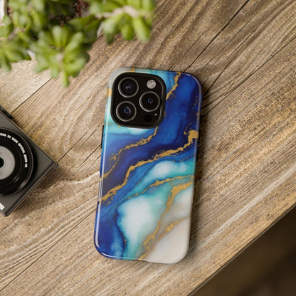 Blue & Gold Marble Phone Case – Luxury Resin Art Tough Case (iPhone, Samsung, Pixel)