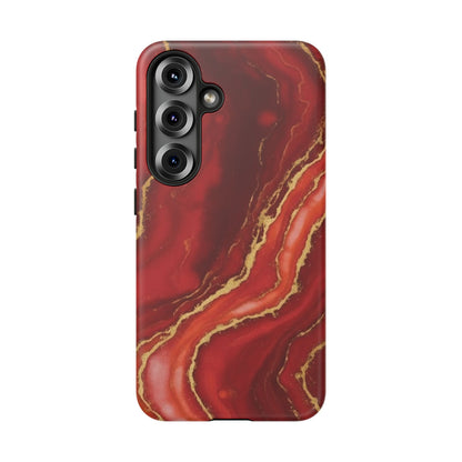 Red Agate Marble Phone Case with Gold Veins – Luxury Tough iPhone & Samsung Case