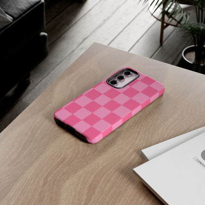 Pink Checkerboard Phone Case | Cute Aesthetic Checkered iPhone & Samsung Tough Case