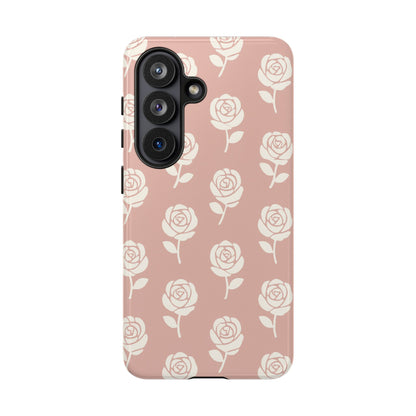 White Rose Pattern Tough Phone Case | Elegant Floral Aesthetic Case for Iphone, Samsung Galaxy and Pixel