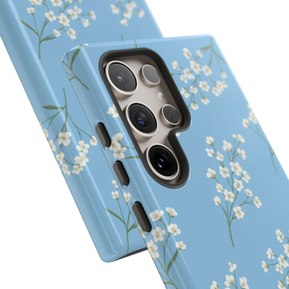Baby’s Breath Floral Phone Case – Blue Minimal Flower Aesthetic Tough Case