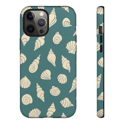 Seashell Pattern Phone Case | Teal Coastal Shells Tough Case for Iphone, Samsung Galaxy and Pixel
