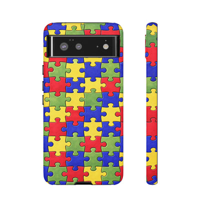 Colorful Puzzle Phone Case, Autism Awareness Jigsaw Design, Tough Protective Case, iPhone & Samsung Case, Vibrant Puzzle Pattern