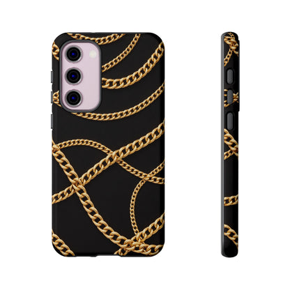 Luxury Gold Chain Phone Case – Black Designer Style Tough Protective Cover for Iphone, Samsung Galaxy and Pixel