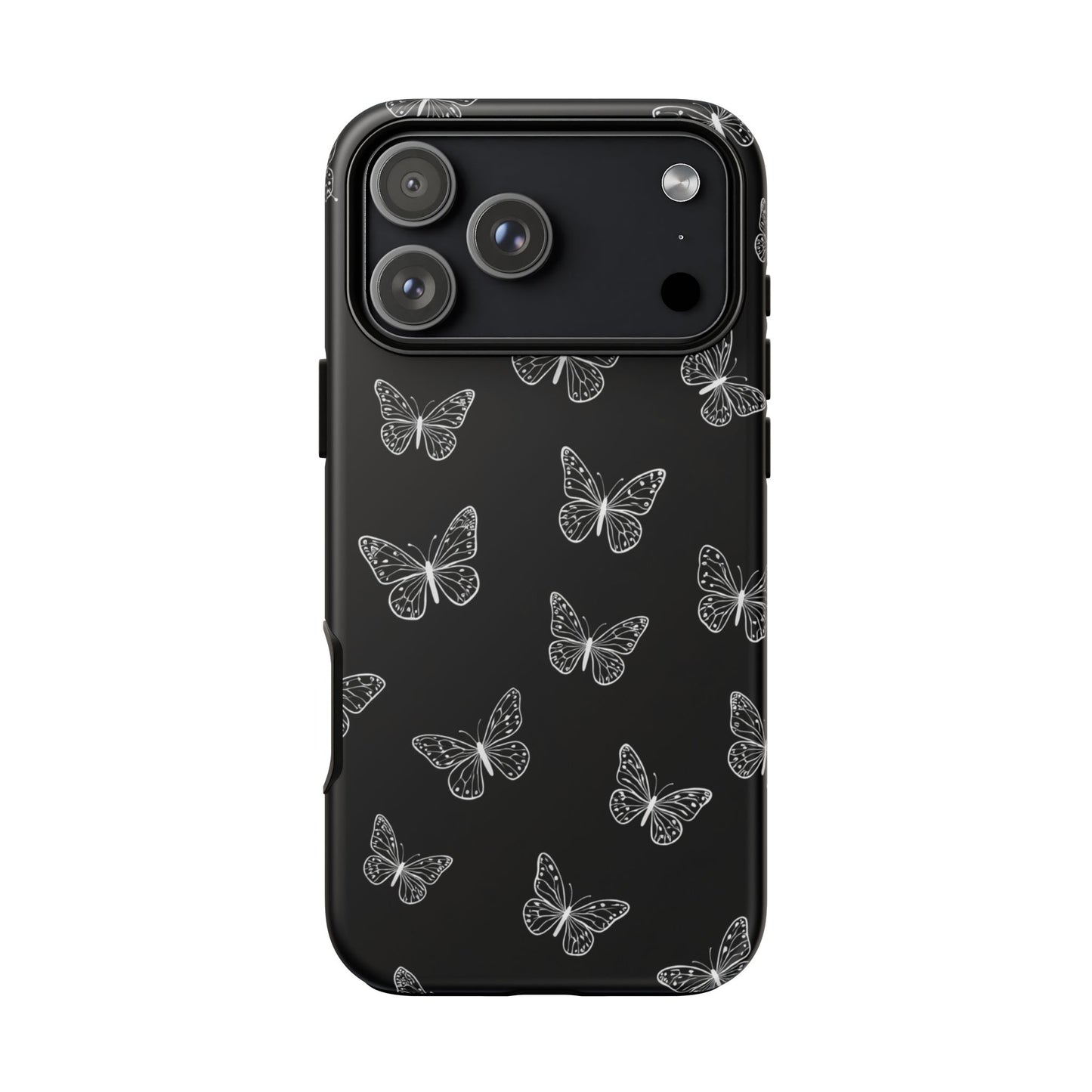 White Butterfly Pattern Phone Case – Dark Aesthetic Monochrome Tough Cover