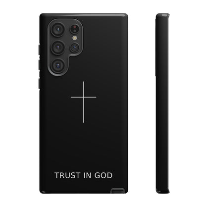 Trust in God Phone Case Minimal Cross Christian Black Tough Cover