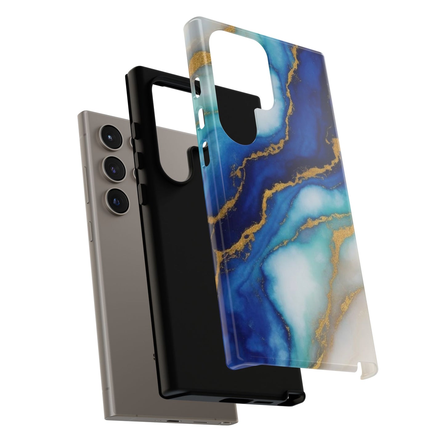 Blue & Gold Marble Phone Case – Luxury Resin Art Tough Case (iPhone, Samsung, Pixel)