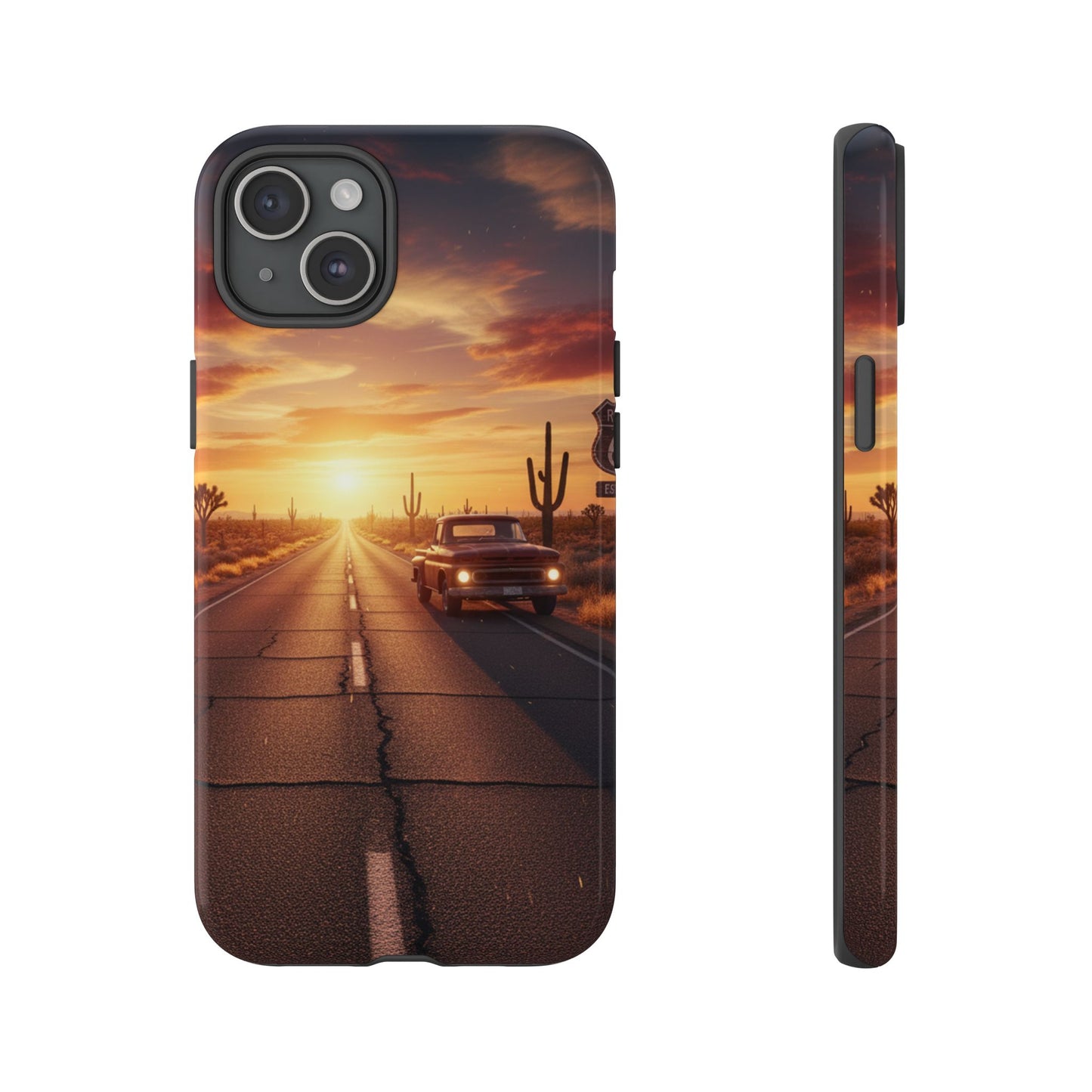 Route 66 Sunset Desert Highway Phone Case – Road Trip Travel Aesthetic Tough Case