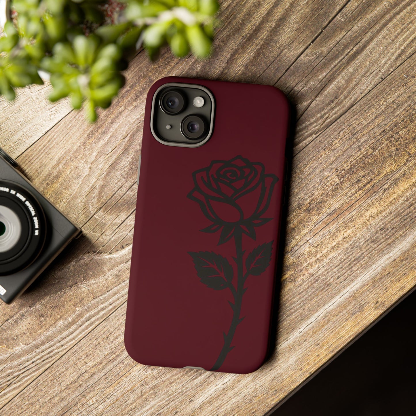 Black Rose Burgundy iPhone Case | Dark Aesthetic Shockproof Protective Cover