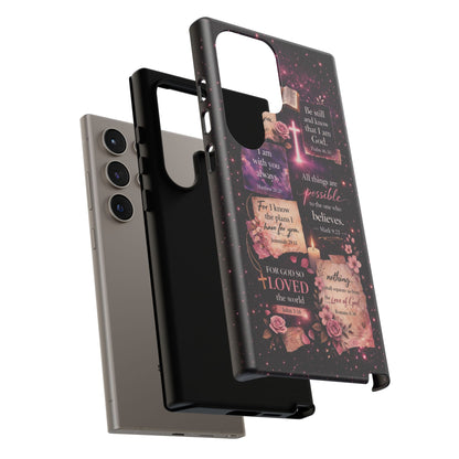 Christian Bible Verse Phone Case Pink Floral Faith Tough Protective Cover Gift