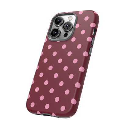 Pink Polka Dot Phone Case – Cute Aesthetic Tough Protective Phone Cover for Iphone, Samsung Galaxy and Pixel