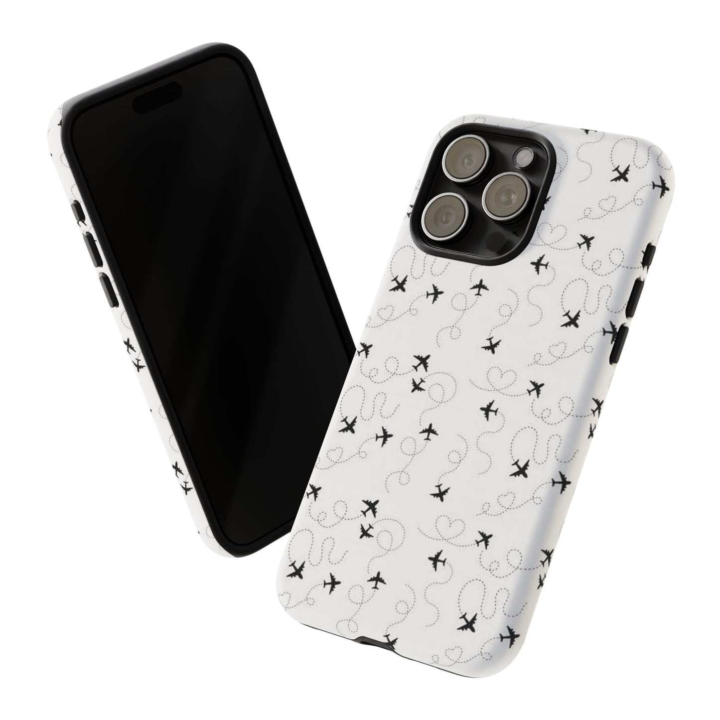 Minimal Paper Airplane Pattern Phone Case – Black White Aesthetic Tough Cover