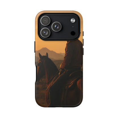 Western Cowboy Sunset Phone Case | Horse Rider Desert Aesthetic Tough Protective Case